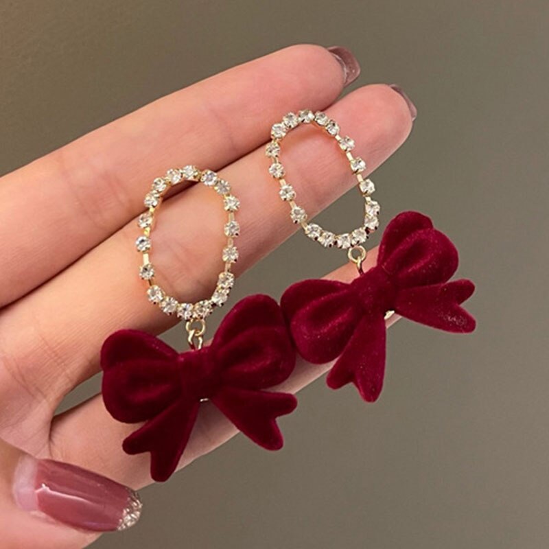 Boucles d&#39;oreilles en forme de cloche pour femmes, bijoux à nœud rouge, en forme de cœur, perle, boule, tendance, fête de mariage, noël, pour filles: Red Earrings 3