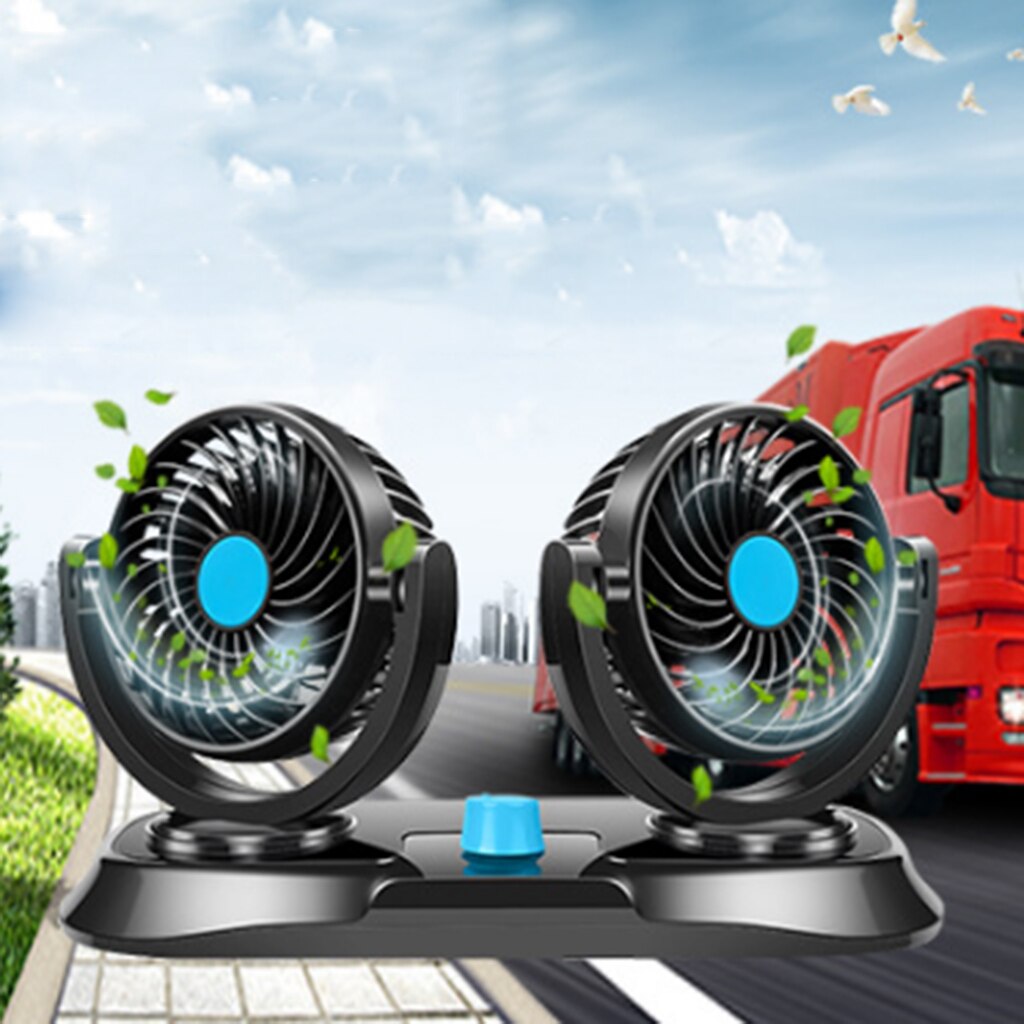 Dual Head Elektrische Auto Ventilator 360 ° Roterende Auto Voertuig Cooling Auto Fan Rustig 2 Speed Krachtige Auto Fans aansteker Plug