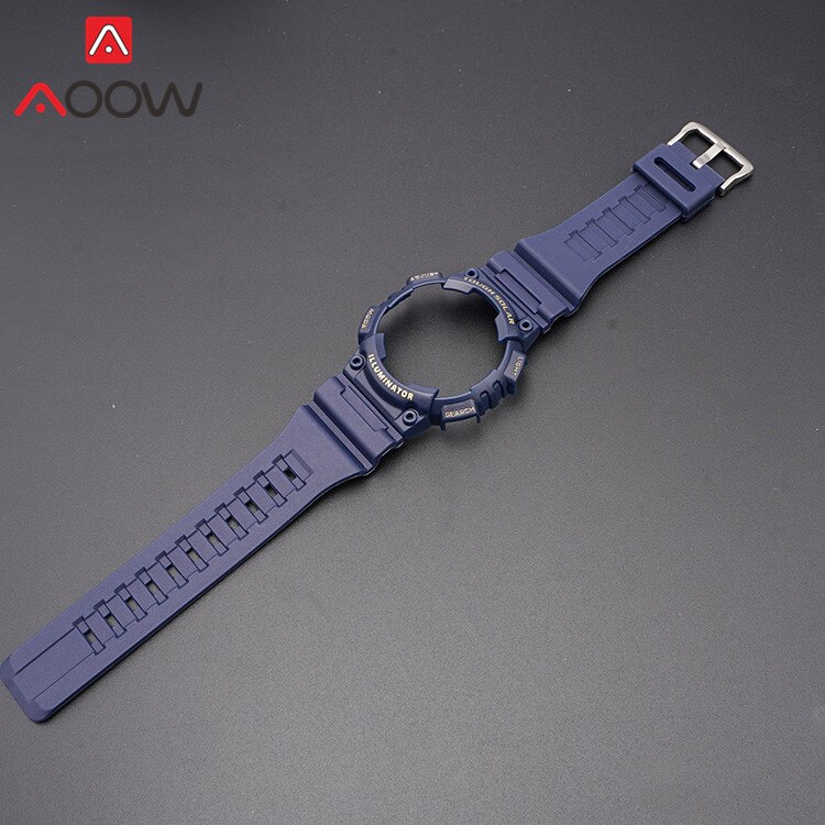 Resin Strap Bezel for Casio AQ-S810W AQS810 Sport Waterproof Men Replacement Bracelet Watch Band Protective Case Transparent: Blue gold