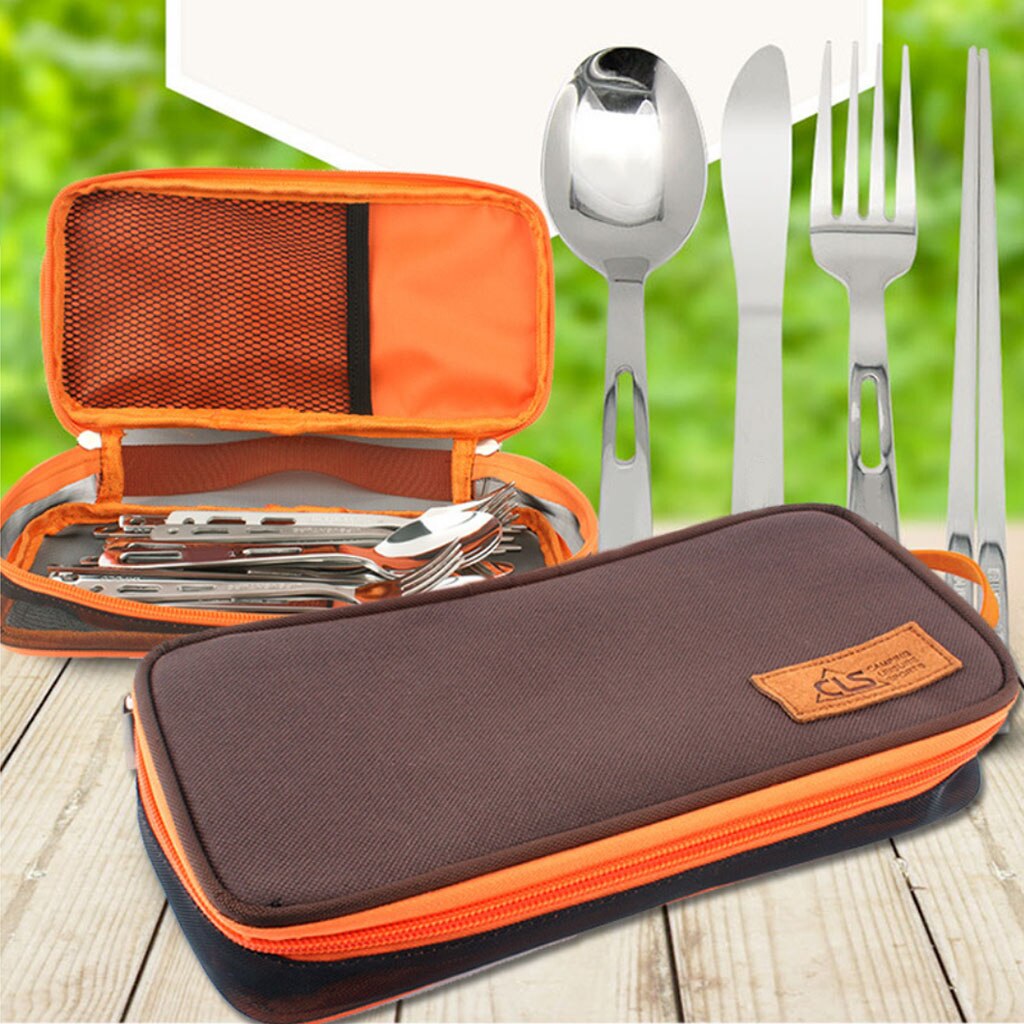 Camp Kitchen Utensil Organizer Travel Set, Ultralight Polyester Mesh Bag Tote Portable BBQ Camping Cutlery Travel Kit Case