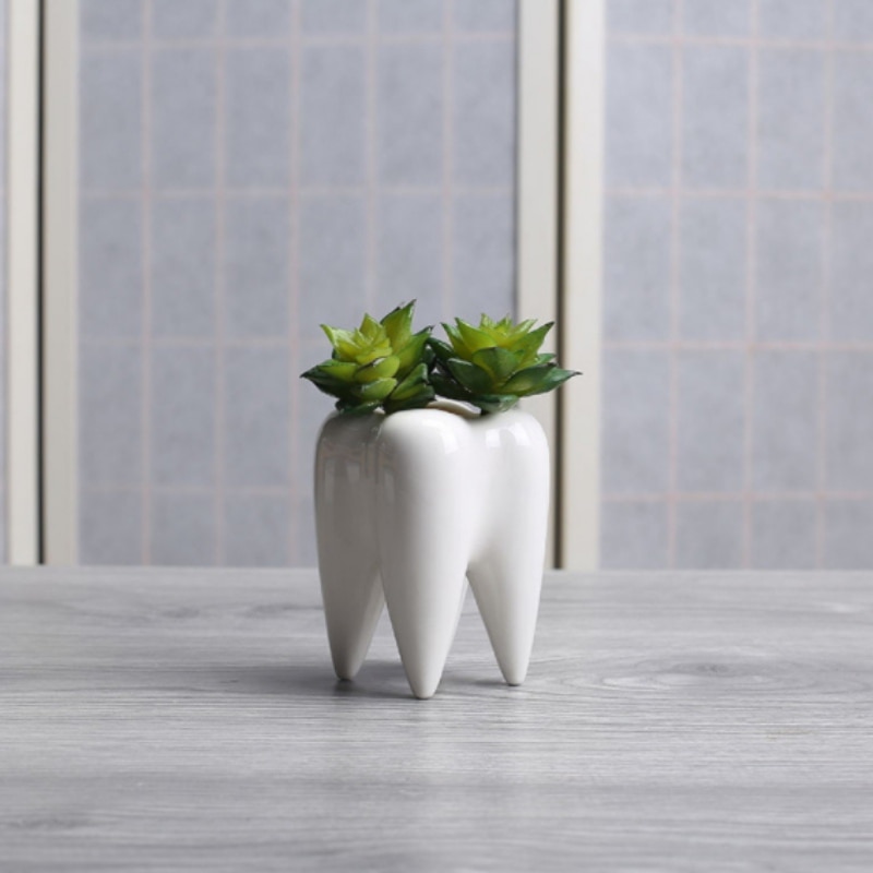 Teeth Shape Ceramic Flowerpot Innovation Modern White Ceramic Succulent Flower Pot Home Decoration