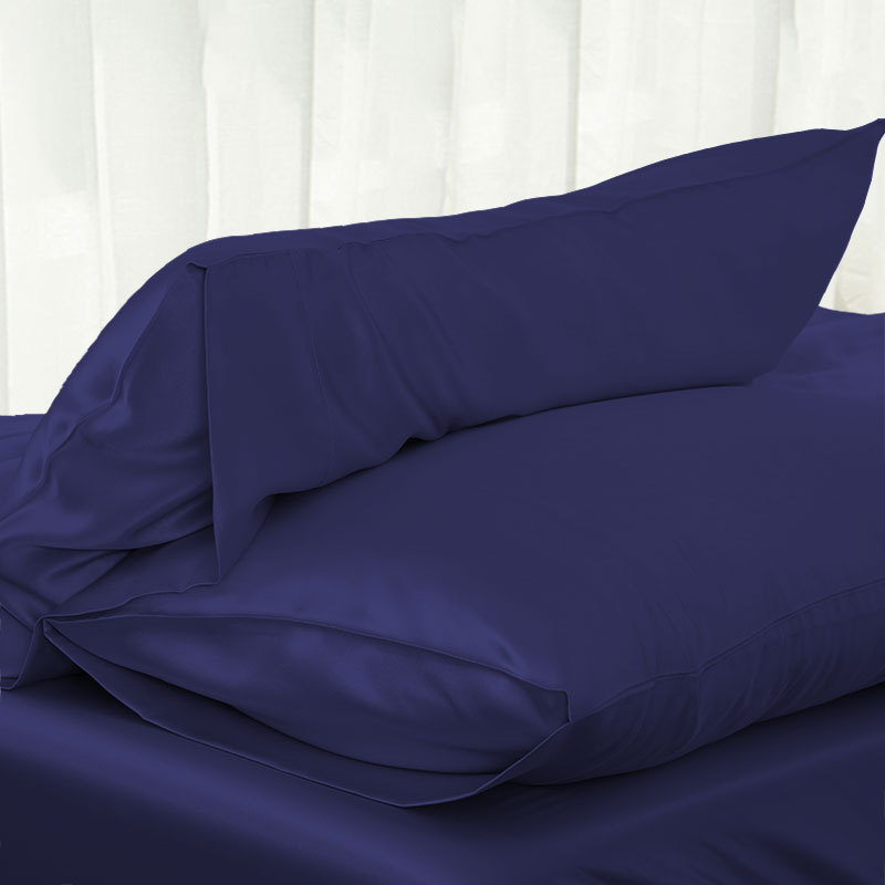 Solid dronning / standard silke satin pudebetræk sengetøj pudebetræk glat hjem: Marine blå