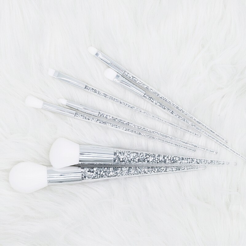 Juego de brochas de maquillaje de cristal de unicornio y Diamante plateado, mezcla de bases en polvo, pinceles para cara y ojos, , 7 Uds.