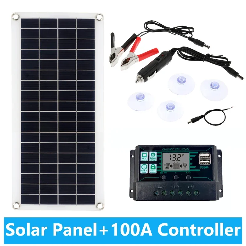 1000W Solar Panel 12V Solar Cell 10A-150A Controller Solar Panel for Phone RV Car MP3 PAD Charger Outdoor Battery Supply: Golden