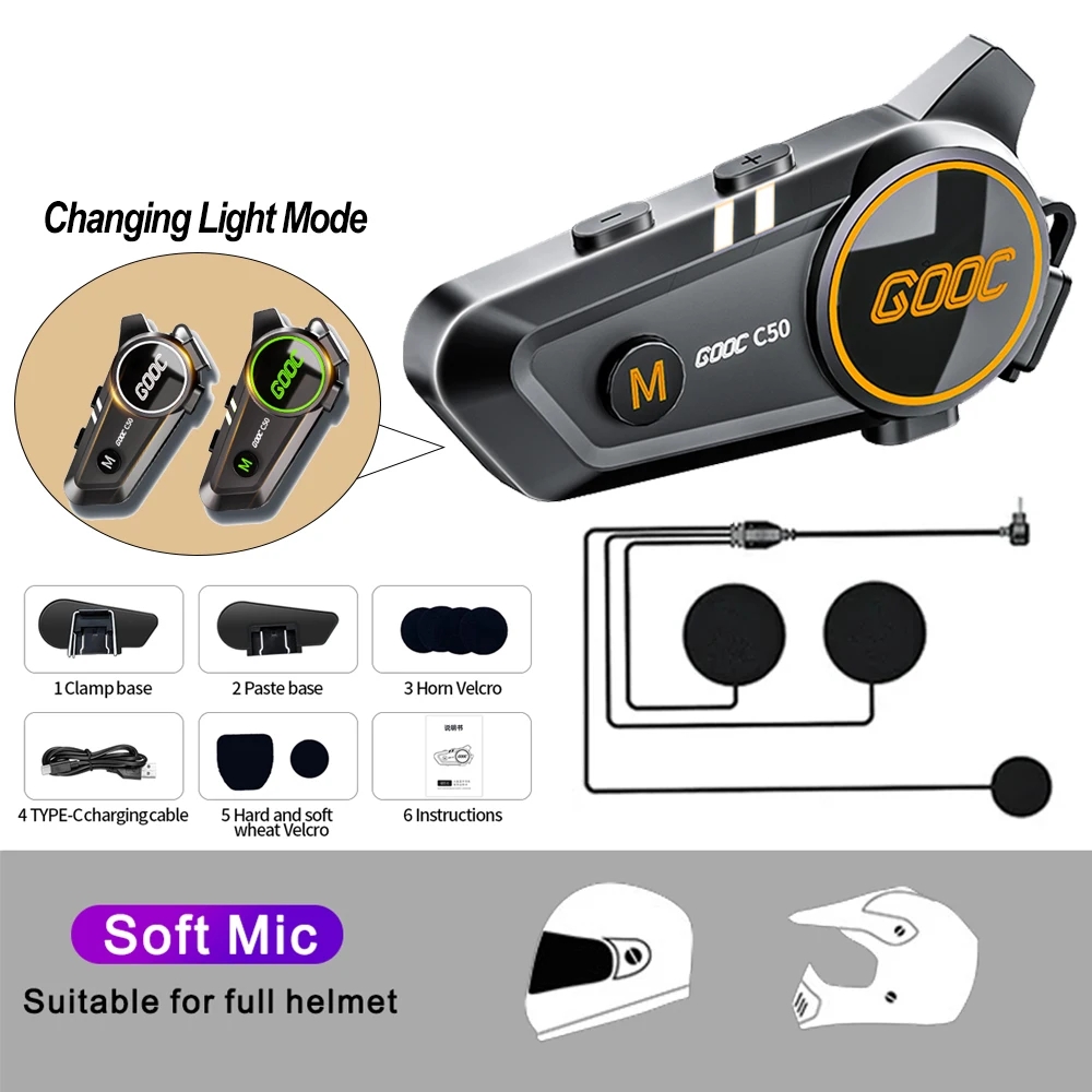 Motorhelm Headset 3d Surround Heavy Bass Stereo Bluetooth Handsfree Bellen Waterdicht Met Tri-Color Omgevingslicht: Rood