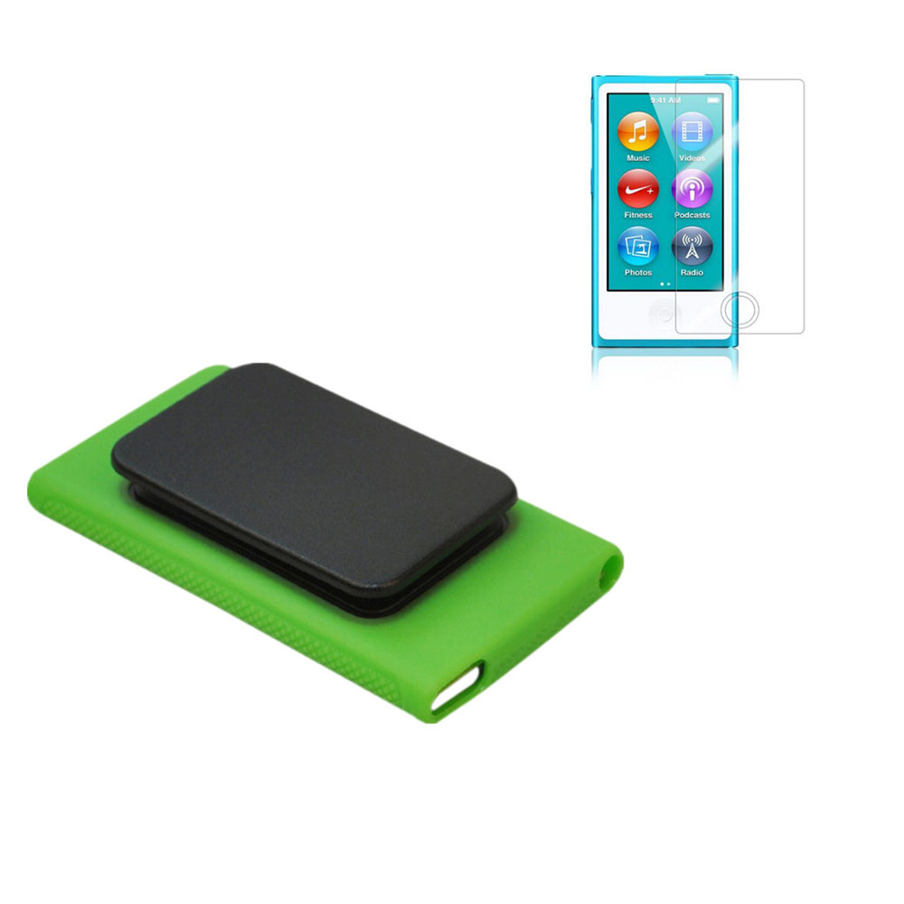 Weicher tpu gummi fallen abdeckung für ipod nano 7 7g 7 gürtel Clip mit 2 stücke bildschirms chutz folien: Blau