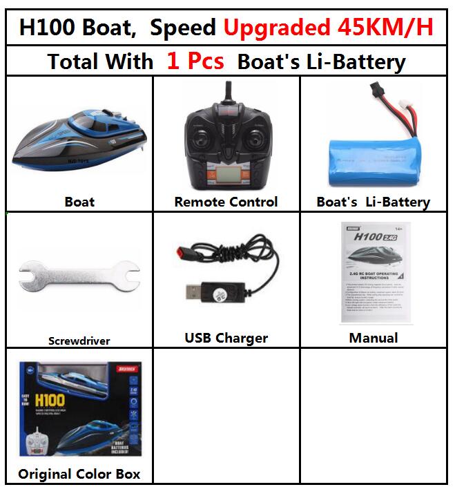 Upgraded 2.4GHz 4CH Remote Control RC High Speed Boat Skytech H100 Racing Speed Boat With LCD Screen Toys For Kids Children: 45kmH H100 1b Box