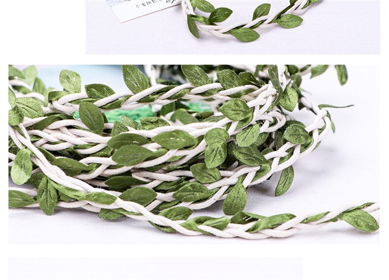 Gør-det-selv farve 1 m 2 m grønne blad hamp reb hånd havearbejde hamp reb pakning håndlavet dekoration hamp reb: Gren blad hvidt reb / 2m