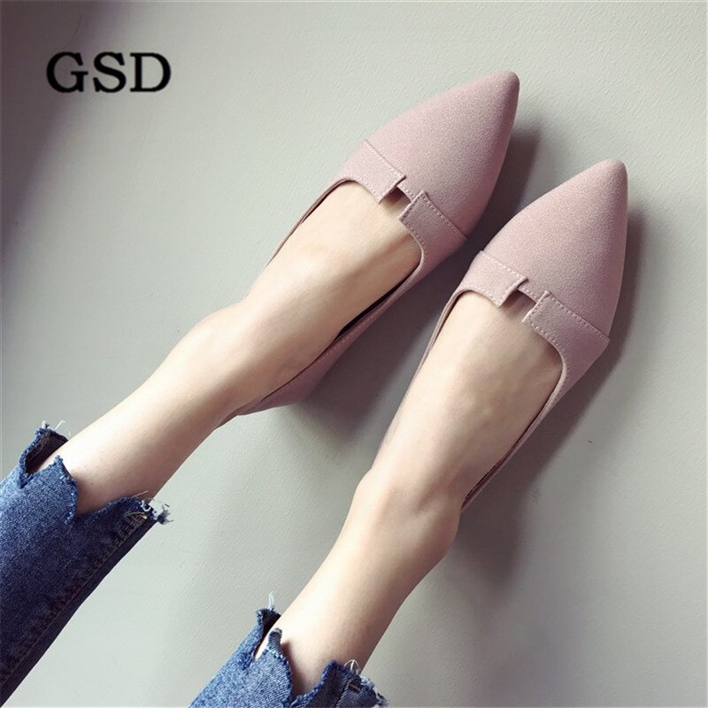 newest pink women flats Solid Flock Pointed toe flat shoes woman casual shoes women boat shoes zapatos de mujer