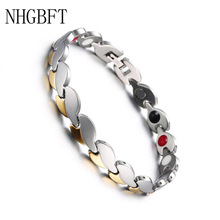 Nhgbft Rvs Leaf Energie Armband Voor Mannen Vrouwen Gezondheidszorg Anion Hart Vormige Stalen Quantum Armband