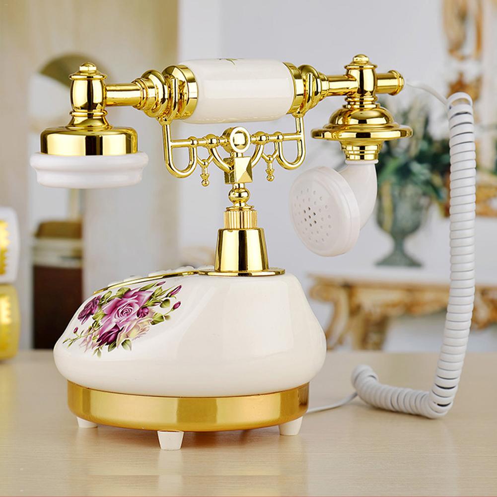 Gold Retro Telephone Europe America Telephone Landline Turntable Telephone Button Dial - Up Hotel Phone