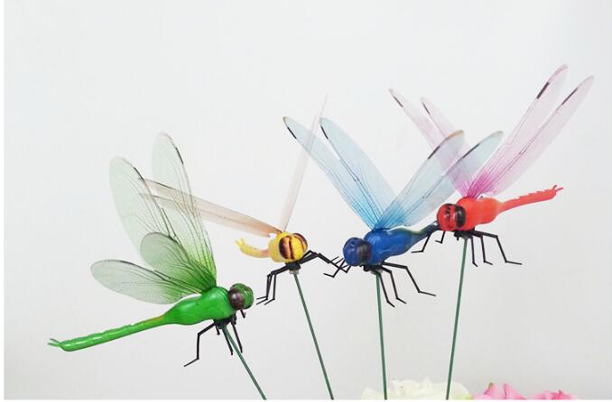 6Pcs 12Cm, Simulatie Dragonfly Mix Kleurrijke, Vlinder Dragonfly Ambachten Gazon Tuin Bloem Plunger Decoratie