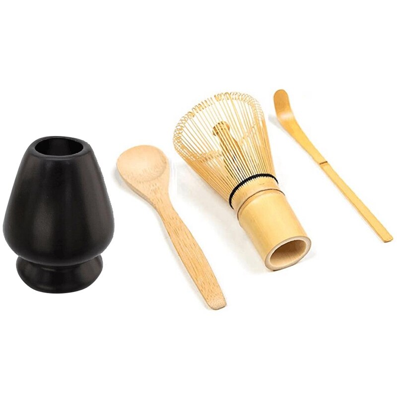 Matcha Green Tea Whisk Set - Whisk+Scoop+Tea Spoon+Whisk Holder: Black