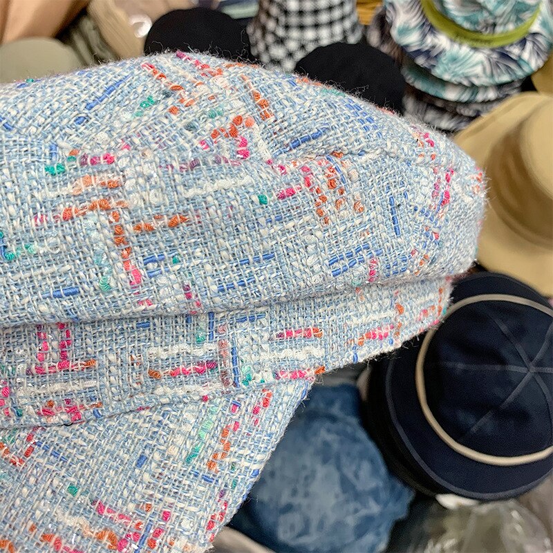 202007-CY036 automne goutte d'eau strass chaîne mélange Plaid loisirs octogonal chapeau hommes femmes visières casquette