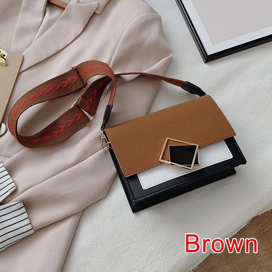 Sac à bandoulière pour femmes, petit sac de voyage carré sauvage, sacs à main Messenger, couleur unie, fourre-tout,: 3