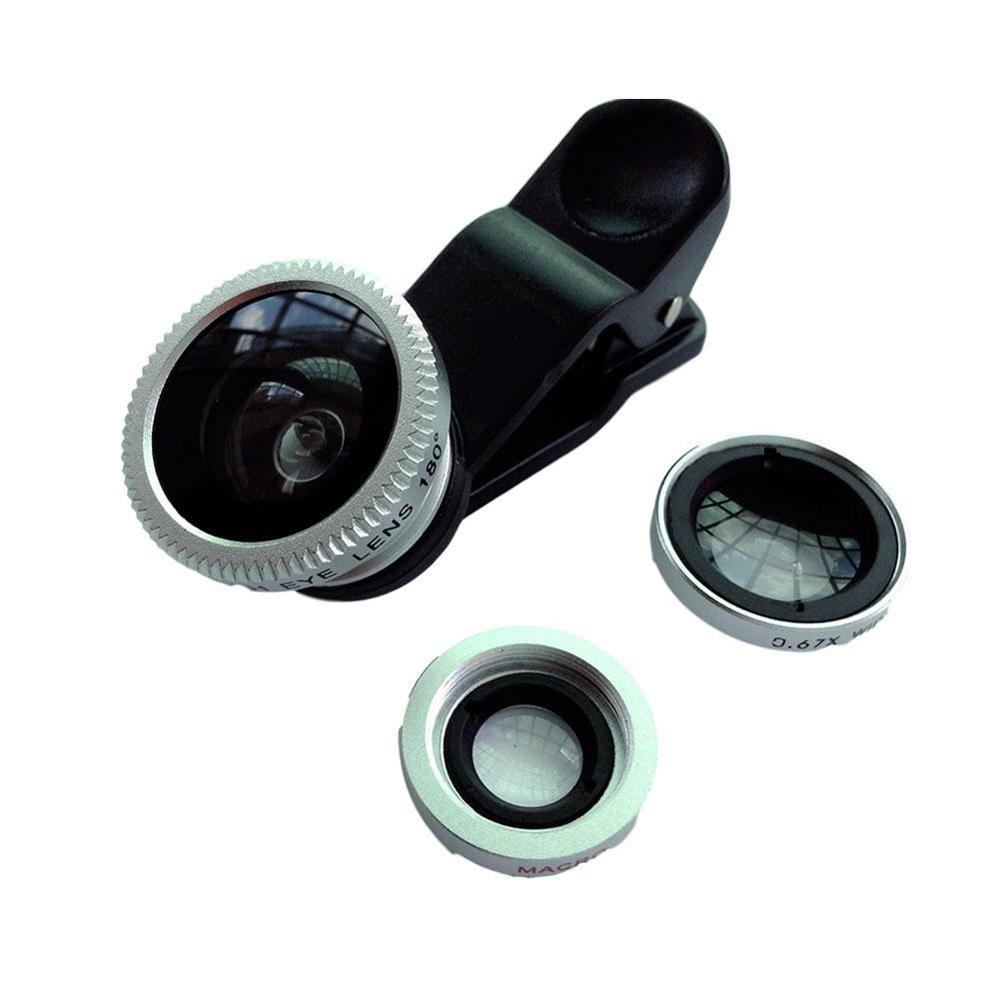 Phone Lens Fisheye Lens 0.67x Wide-angle Zoom Lens Fisheye Lens 6x Macro Lens Camera Kit with Mobile Phone Clip for Smartphone: silver