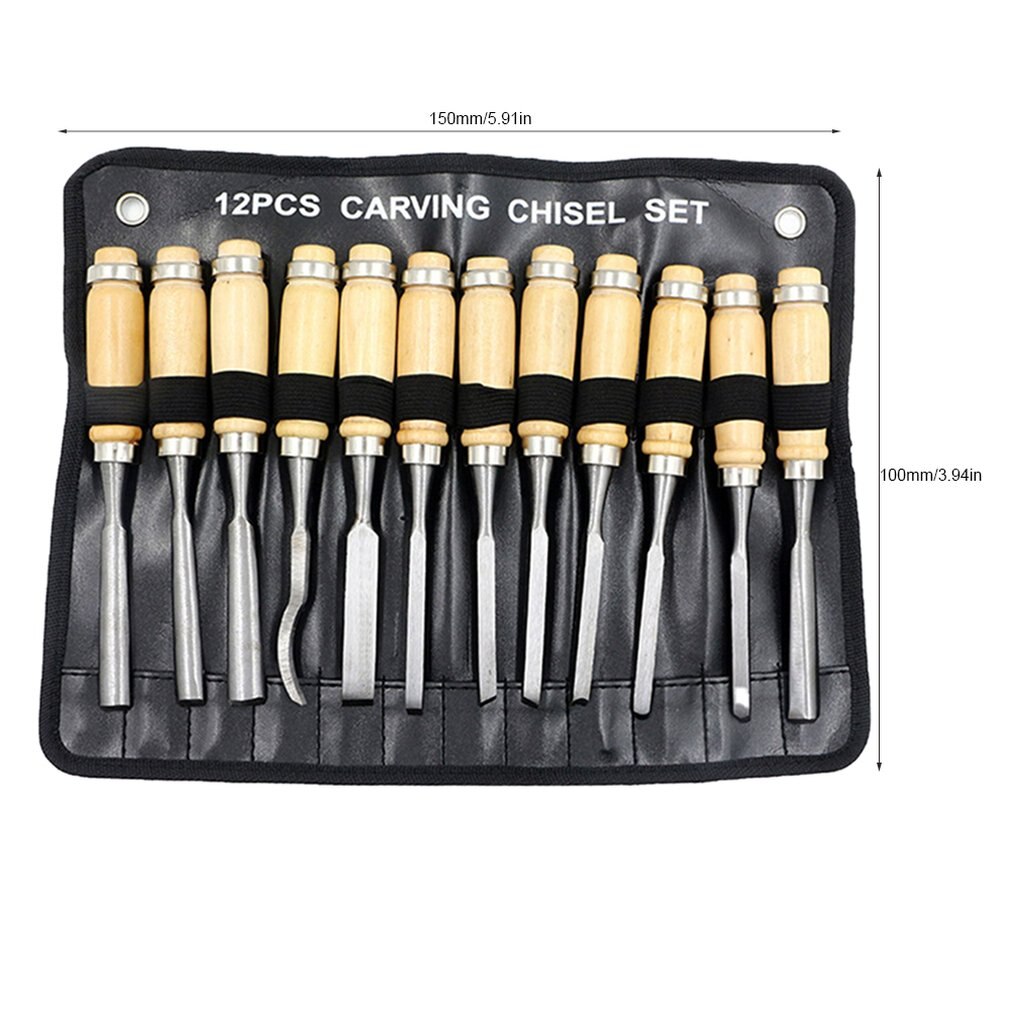 12 Stukken Houtsnijwerk Hand Beitel Tool Set Houtbewerking Professionele Gutsen Met Pouch