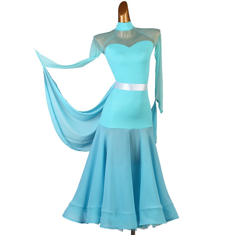Blauw Standaard Ballroom Jurk Lange Jurken Vrouwen Podium Waltz Ballroom Jurk Ballroom Jurk Concurrentie Mq279