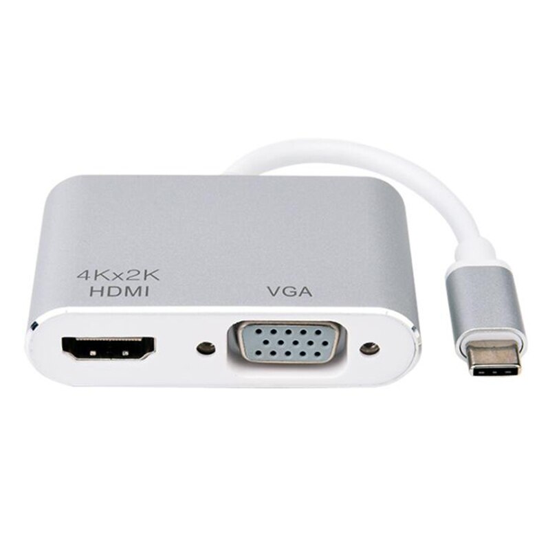 USB C Hub HDMI VGA Adapter - Thunderbolt 3, USB 3.1 Type-C to HDMI 4K, RJ45, PD, USB Ports for MacBook, Chromebook, Samsung: HDMI-VGA Silver