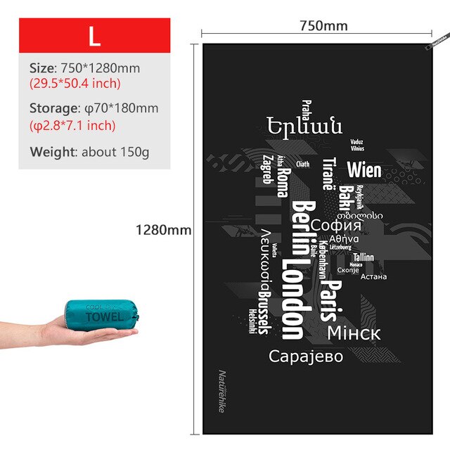 Naturehike Quick Dry Compact Towels Swimming Towel Portable Travel Bath Towel Camping Face Towel Gym Fitness Towel: Black L