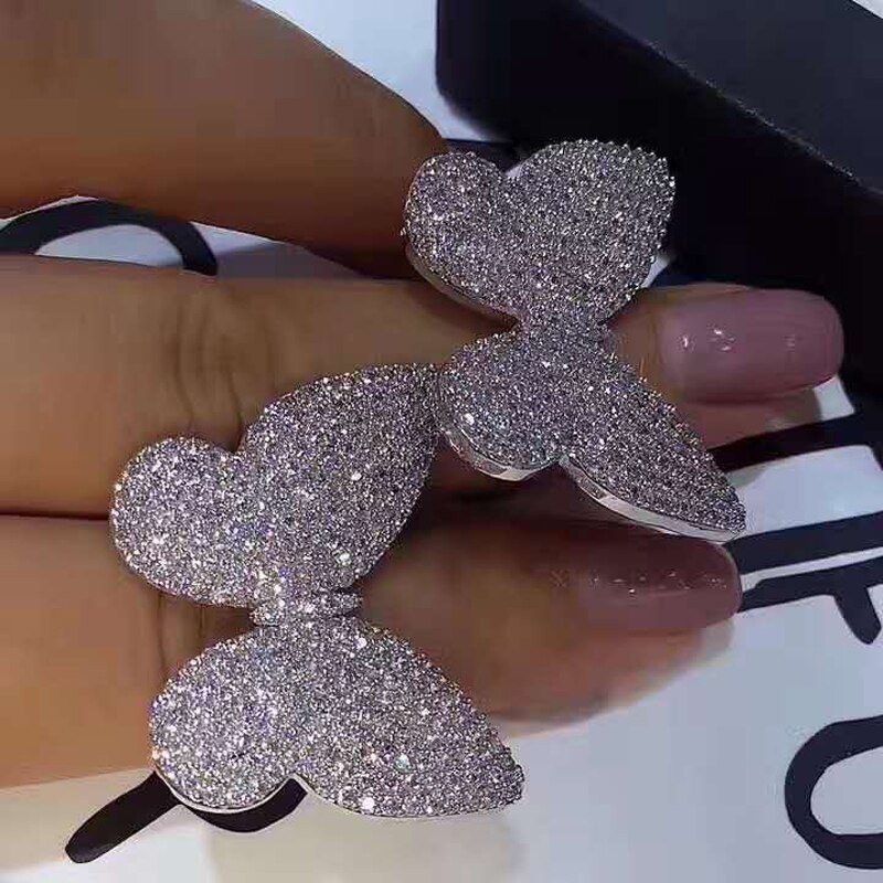 HIBRIDE Newest Beautiful Butterfly CZ Stone Micro Pave Engagement Rings Women White Gold Color Female Finger Ring For R-150
