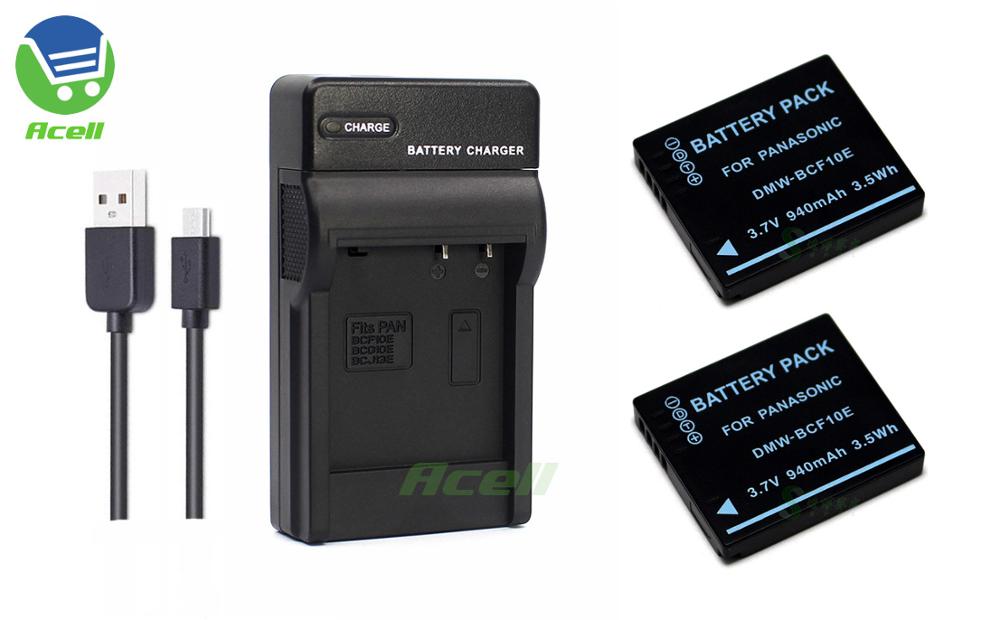 DMW-BCF10E batería + cargador USB para Panasonic DMC-F3 DMC-FH1 DMC-FS10 DMC-FS62 DMC-FT4 DMC-FX75 Cámara reemplazar CGA-S/106C: 2Battery 1Charger