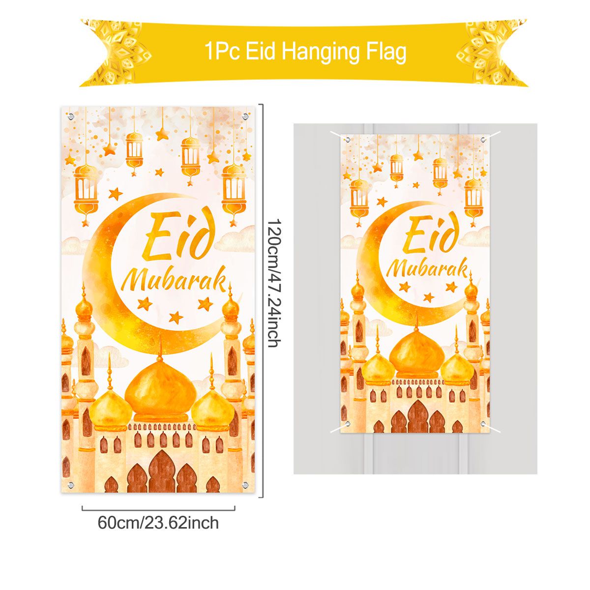 Eid Mubarak Decoration Hanging Flag Ramadan For Home Door Islamic Muslim Party Decor Ramadan Kareem Banner Eid Al-Fitr: MINT GREEN