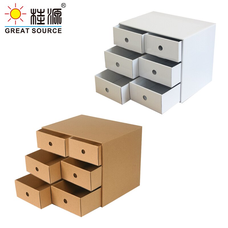 6 Drawers Storage Composable Cabinet Office Corrugate Foldable Home Storage Kraft Paper Environment Friendly