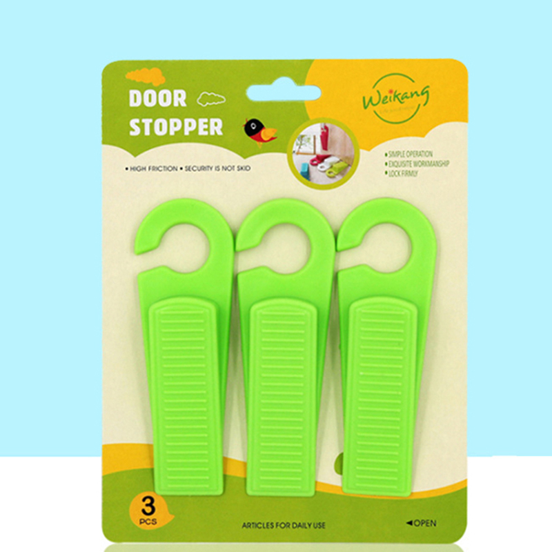 3pc/Set Door Wedge Shaped Rubber Doors Stopper Doorstops Floor Kids Safety Guard Finger Protect with Hook: green