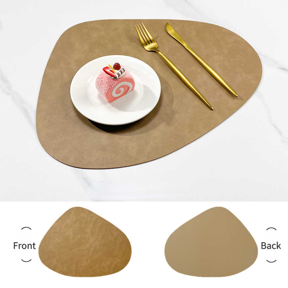 Tapete de mesa con almohadilla aislante de PU antideslizante de doble cara, mantel individual de cuero con forma de gota de agua con patrón de piel de vaca de imitación de estilo nórdico: S / Morado