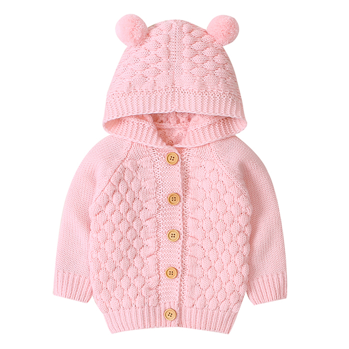 Vinter varm nyfødt baby sweater hætte til spædbørn drenge pige strik cardigan efterår outwear børn strik 3-24m: Lyserød / 18m
