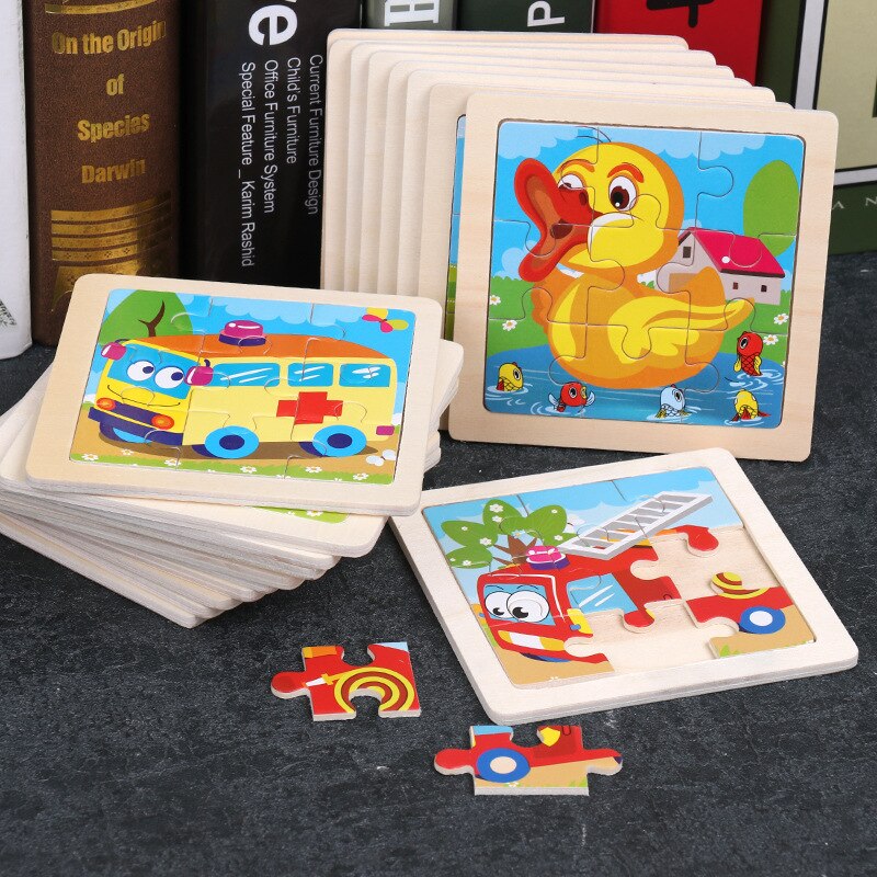 Mini Size 11*11CM Kids Toy Wood Puzzle Wooden 3D Puzzle Jigsaw for Children Baby Cartoon Animal/Traffic Puzzles Educational Toy