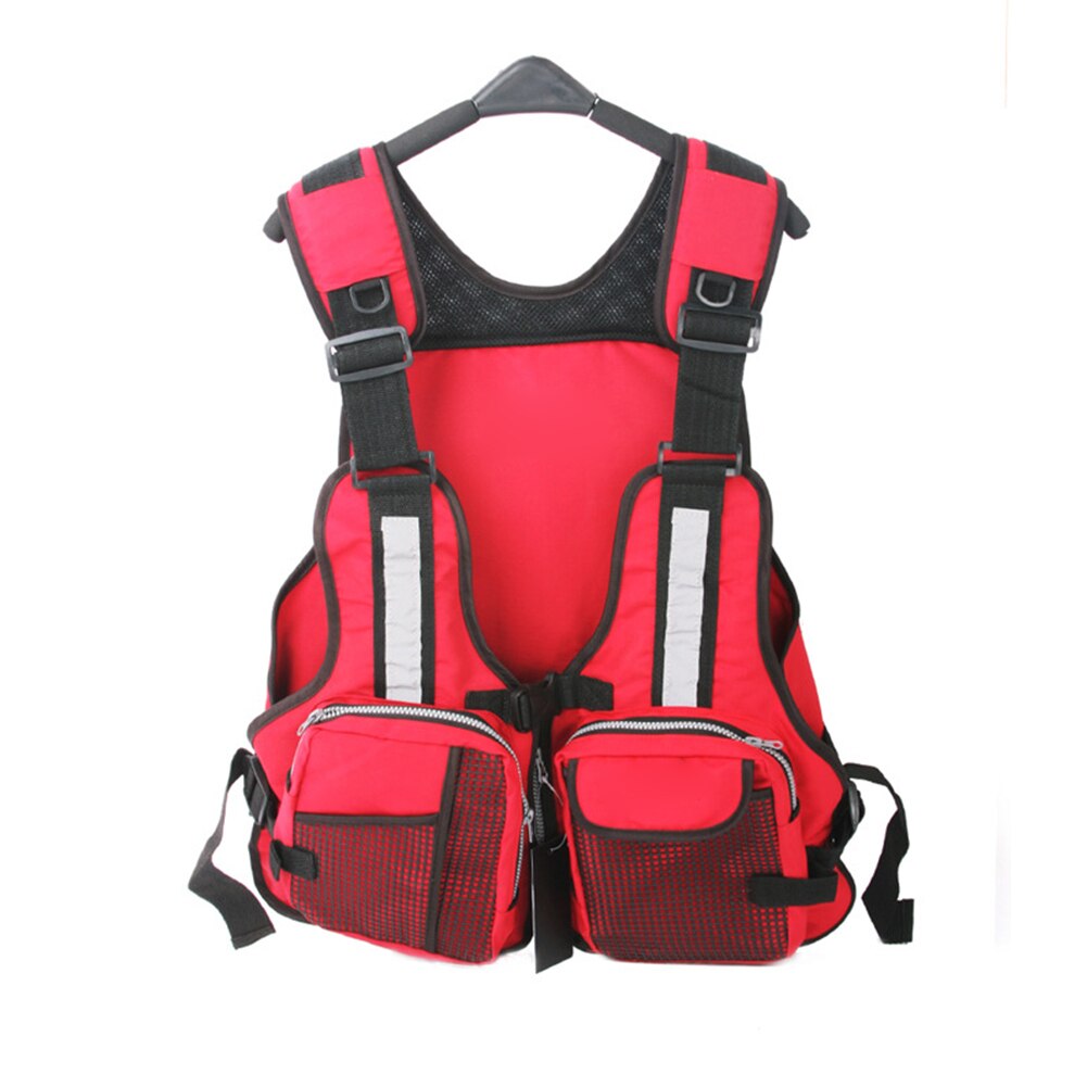 Rafting Zipper Life Jacket Drifting Fishing Swimming Kayak Water Sport Adults Multi Pocket Adjustable Vest Boating Mesh Canoe: Red