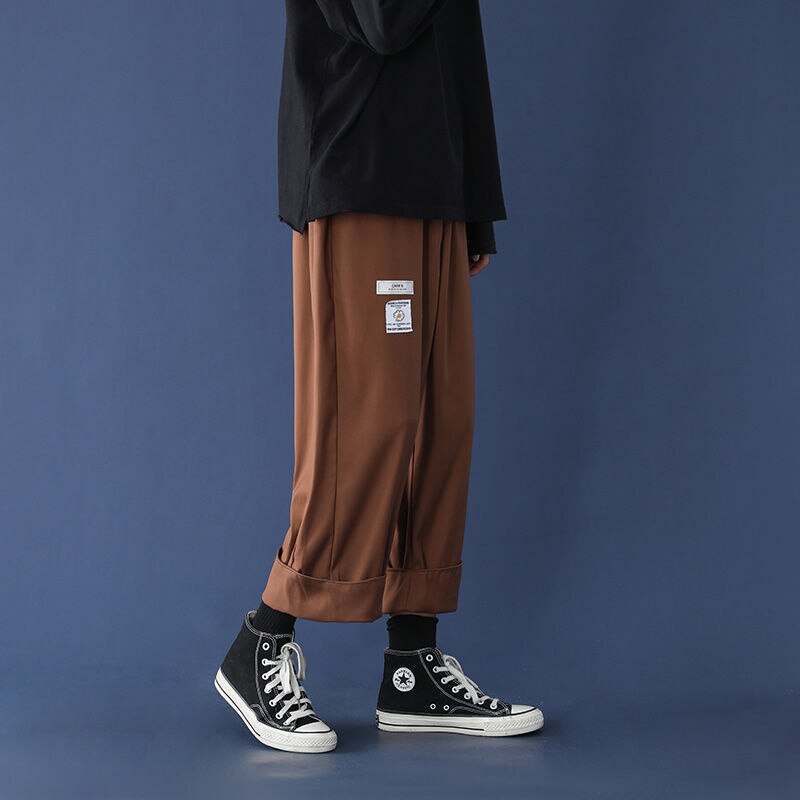 Loose Trend Casual Pants Men Drape Straight Wide-leg Trousers Spring Summer Solid All-match Elastic Waist Cloth Overalls