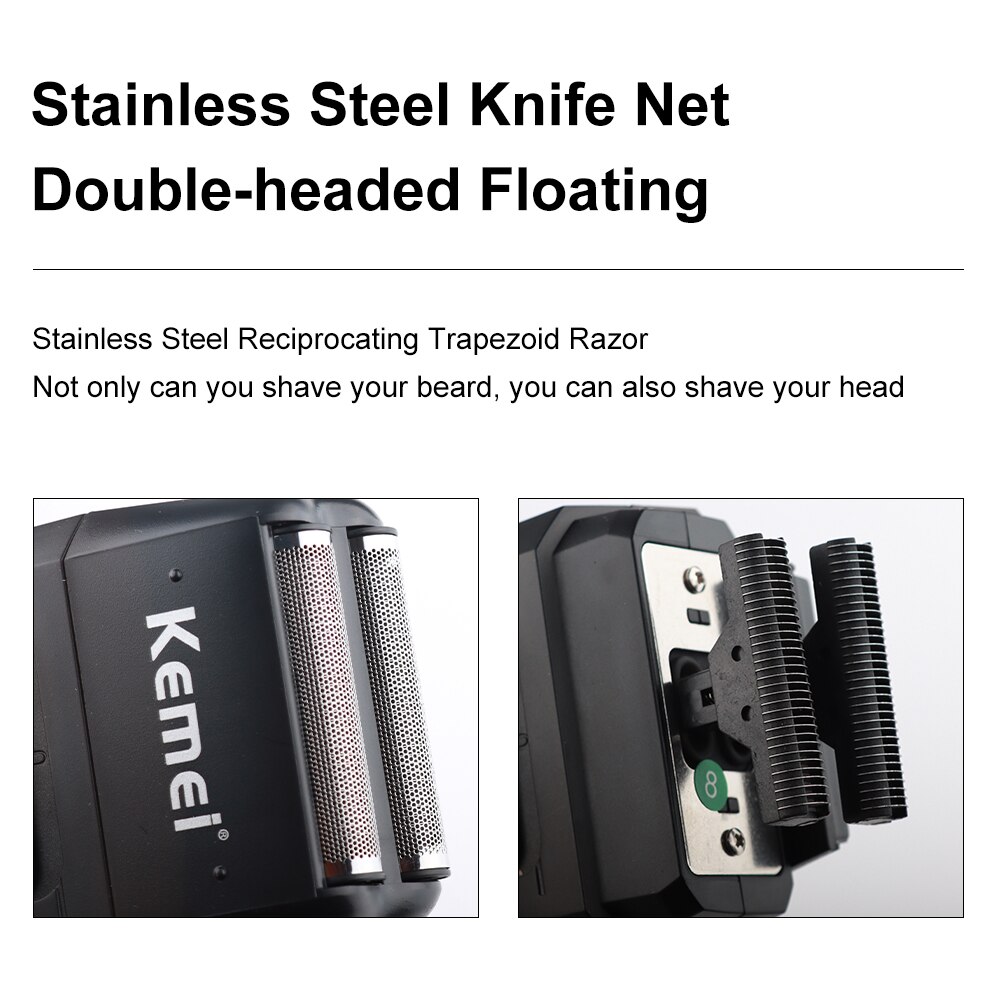 Kemei Electric Shaver Reciprocating Double-Net Razor Bald Machine Sideburn Razor For Men Face Care Multifunction Strong Trimmer