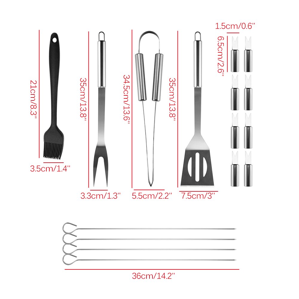 20Pcs BBQ Utensils Barbecue Grilling BBQ Tools Set Stainless Steel Kit Utensil Accessories Camping Outdoor Cooking Tools