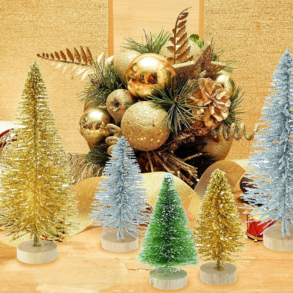 40pcs Colorful Mini Artificial Christmas Tree Mini Sisal Tree Miniature Tree Christmas Party Photo Prop For Christmas Ornament