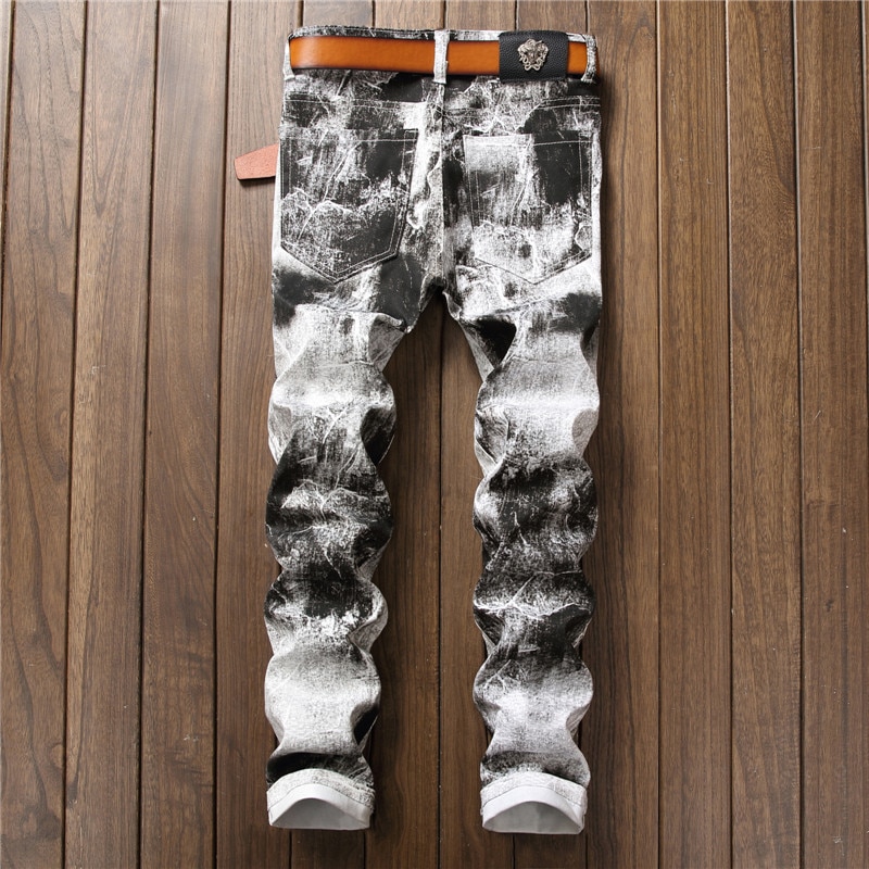 Bedrukte casual broek van katoen, heren slim, koreaanse witte bloemenbroek, europese nachtclub, trendy feestbroek