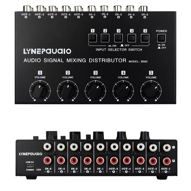 Dispositif de distribution de mixage sonore, sélection de Signal de fréquence Audio 5 en 5 sorties, commutateur indépendant d&#39;entrée/Interface RCA