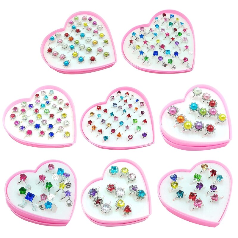 12/36 Pcs/Box Verstelbare Legering Baby Meisje Ringen Met Hart Vormige Showcase