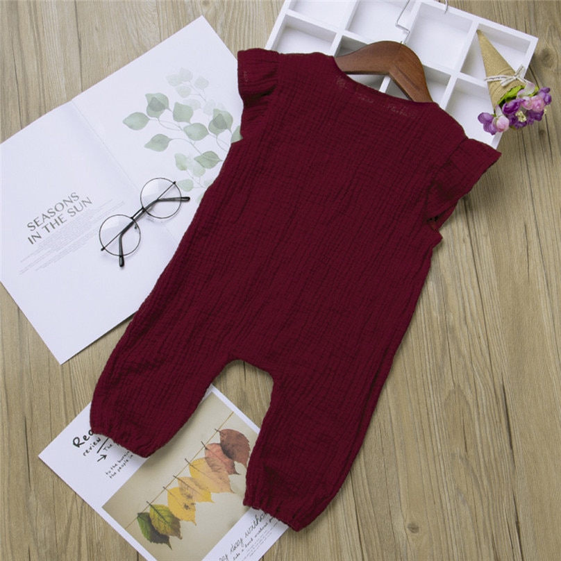 Newborn Infant Baby Girl Boy Ribbed Ruffle One-Pieces Solid Long Sleeve Outfits Sunsuit summer baby clothes set romper L13