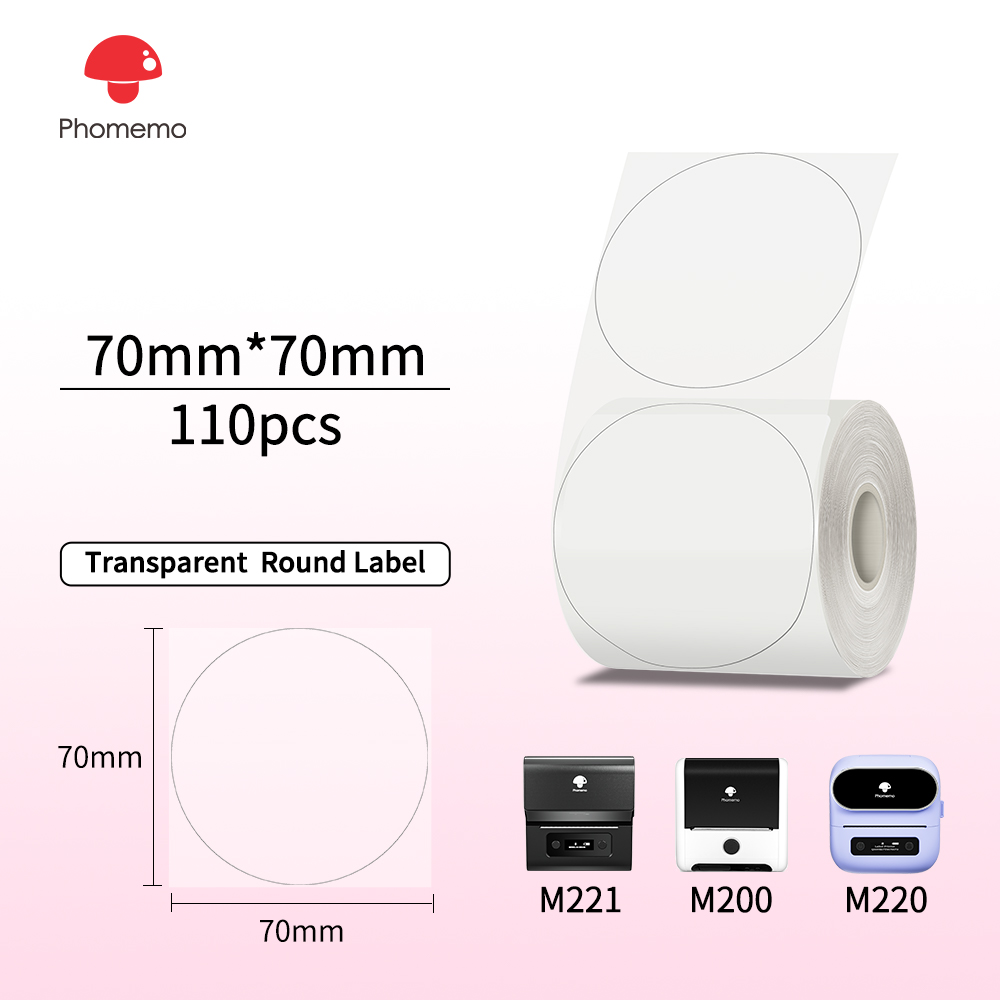 Phomemo M110 Etichette Termiche Carta Adesiva Carta Rotonda Trasparente 1.57 "x 1.57" Etichette Termiche Adesive Carta Stampante per M200 M221: Rosa