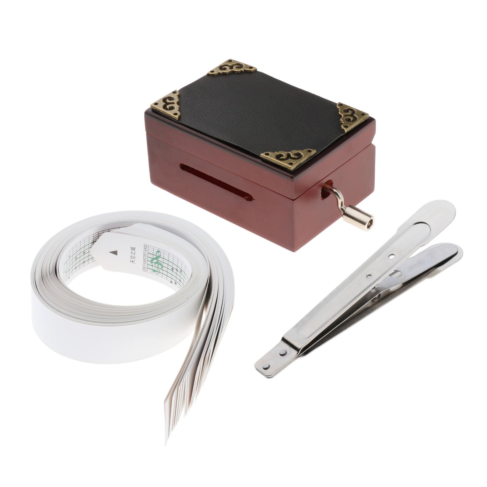 15 Tone Wooden Hand Crank Music Box with Hole Puncher, Music Paper Tape and Blank Paper, Musical for Kids Adult: Style 2