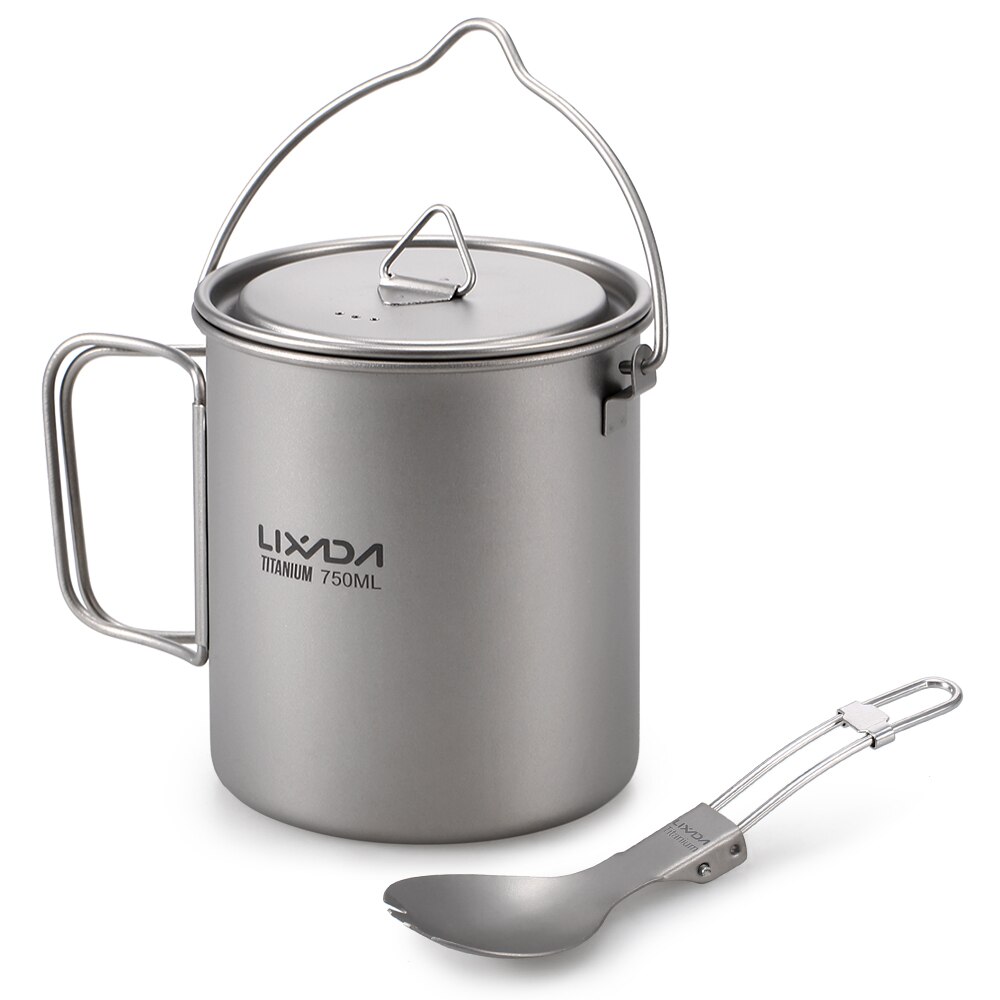 Lixada leve titânio 750ml pote copo de água com dobrável spork para caminhadas ao ar livre mochila piquenique acampamento panelas