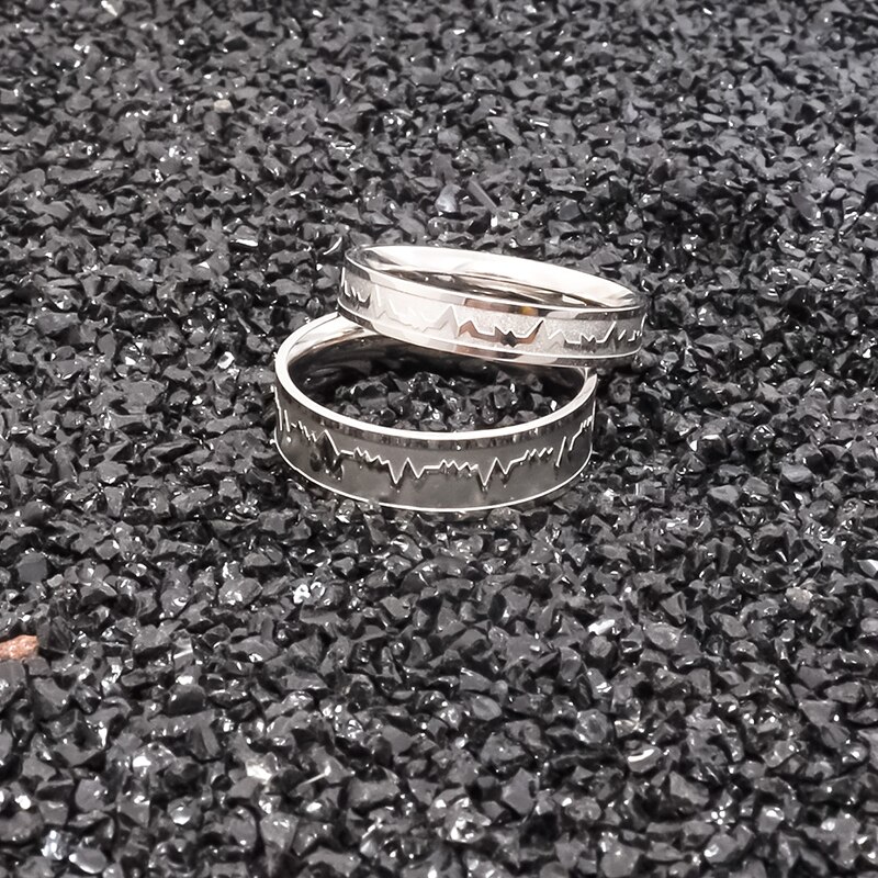 1Pcs Classic Titanium Stalen Ring Elektrocardiogram Golf hartslag Ring Bruiloft Koppels Ringen Bijouterie voor Man of Vrouw