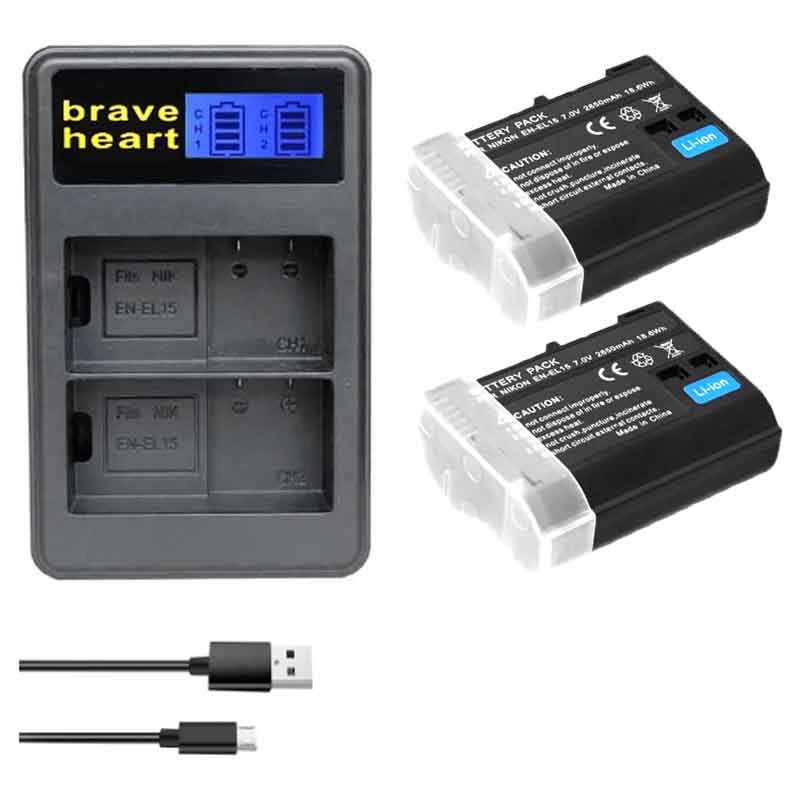 2650mAh EN-EL15C EL15C EN EL15A EN EL15 Batterie pour Nikon Z5, Z6, Z6 II, Z7, Z7II D780, D850, D7500, D500, D600: charger and 2battery