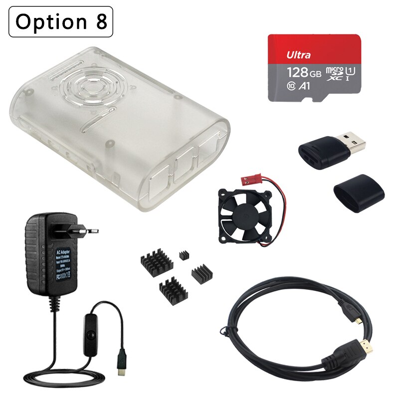 Raspberry Pi 4 Model B Case Abs Shell Plastic Huis Koelventilator Heatsink Hdmi-Compatibele Kabel Voeding Adapter voor Pi 4: Option 8