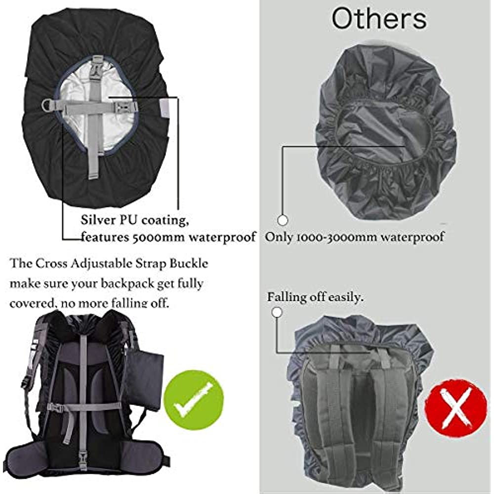 Wasserdichter Rucksack-Regenschutz, reflektierend, mit Riemen, 15 l–65 l, Rucksack-Abdeckung, verbesserte Kreuzschnalle, Wandern, Camping, Radfahren