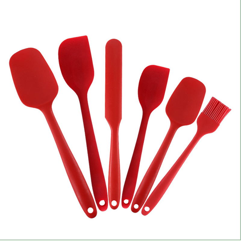Cream Scraper Silica Gel 6-Piece Set Silicone Scraper One-Piece Cake Butter Knife Multi-Functional Baking Tools Kitchen Supplies: Red