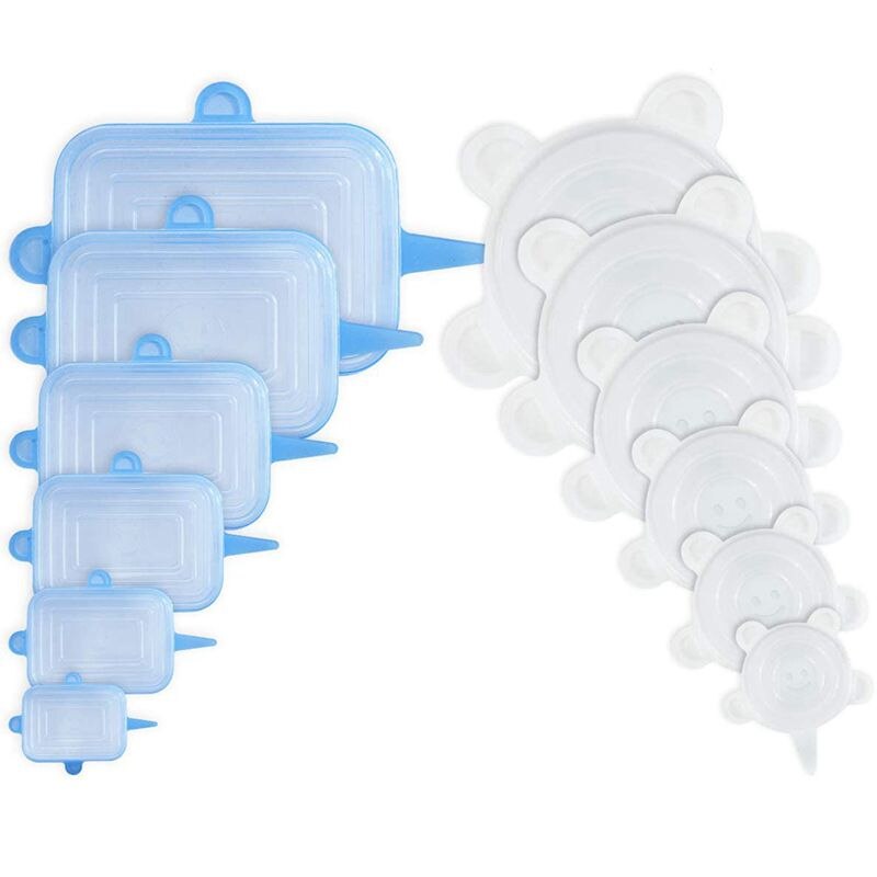 12 Pack Round + Rectangle,Silicone Stretch Lids Reusable, Food Storage Silicone Lids Cover for Container Bowl,Pots,Cups